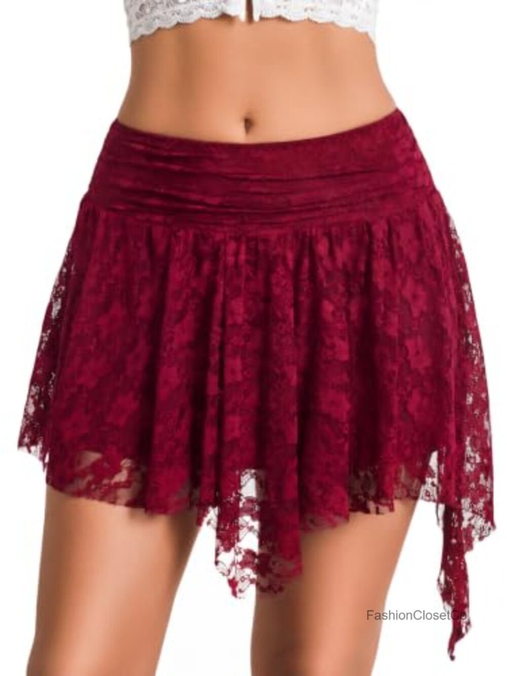 Lace Mini Skirt Asymmetrical Low Rise Y2K Style Nylon Blend